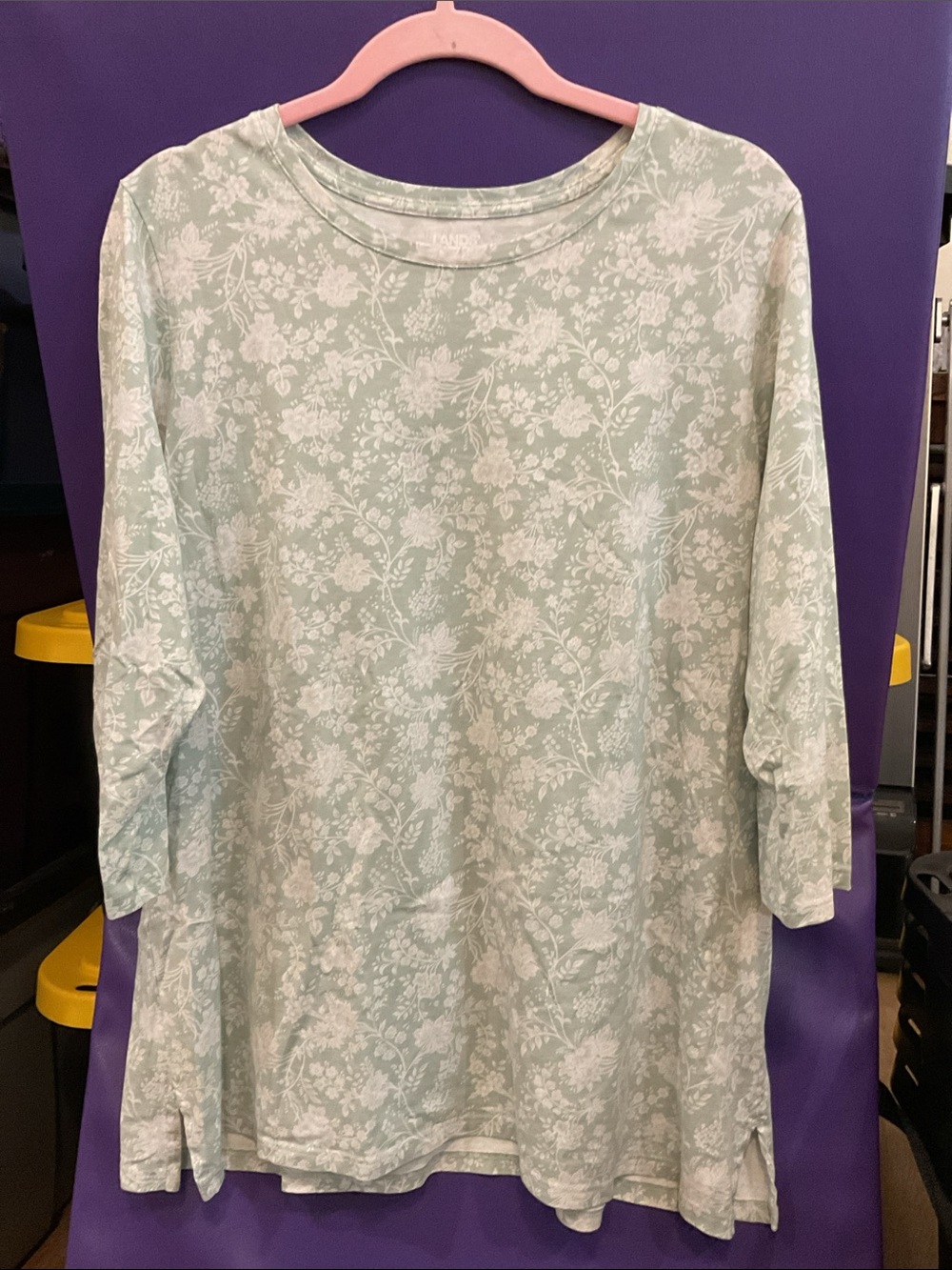 Lands’ End Mint Green Floral 3/4 Sleeve Tunic Top — Size 1X Excellent Condition - Picture 1 of 8